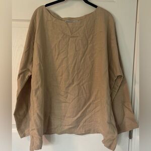 Women's Tan Love and Confuse Linen Boatneck Top